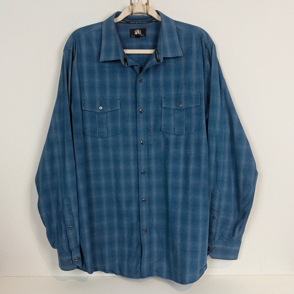 Rock & Republic Blue Plaid Shirt XL